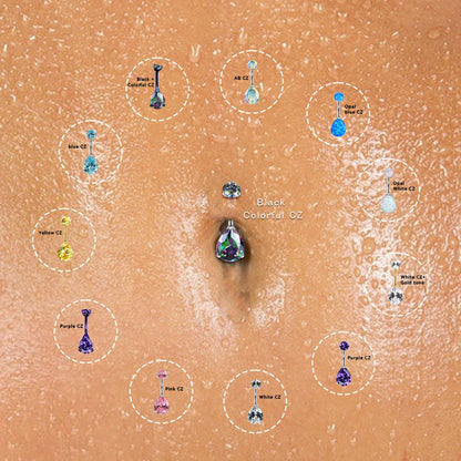 limerencia G23 Titanium Belly Button Rings hypoallergenic medical implant grade 14G Teardrop CZ Belly Navel Rings Piercing Belly Bars（Water drop belly button ring）