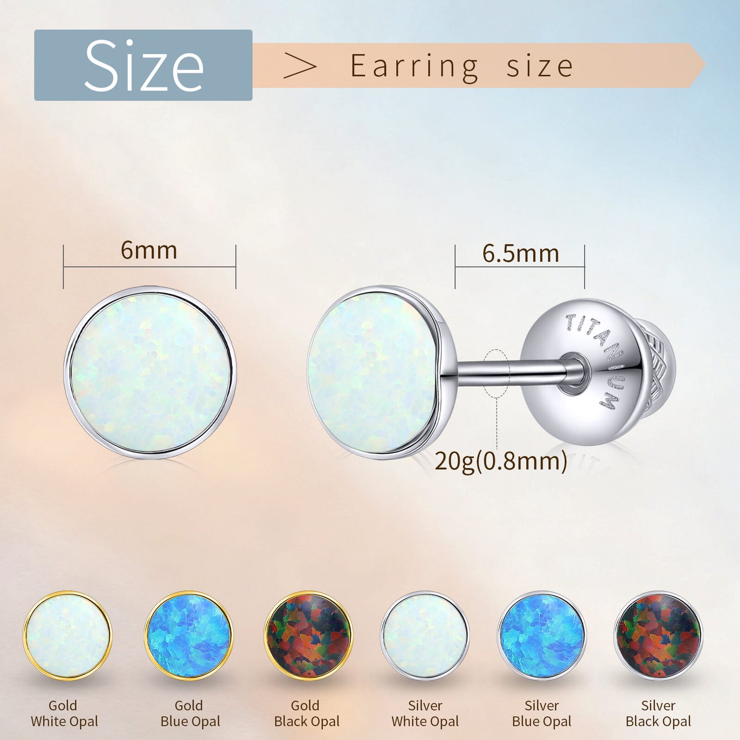 Boucles d'oreilles titane Limerencia, clous d'oreilles opale blanc/bleu/noir, grade implant F136, adaptés aux oreilles sensibles hommes et femmes