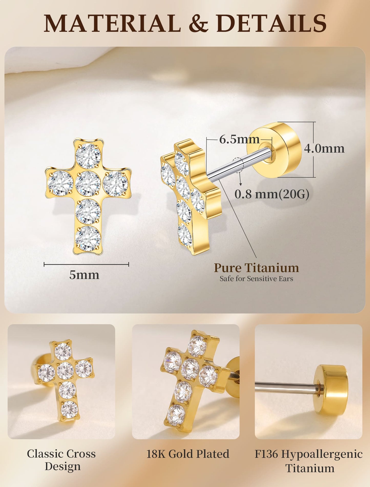 Limerencia Titan-Ohrstecker – hypoallergene Ohrringe für Damen und Herren mit empfindlichen Ohren – minimalistischer Schmuck, flacher Kreuzschrauben-Ohrpiercing für den Knorpel