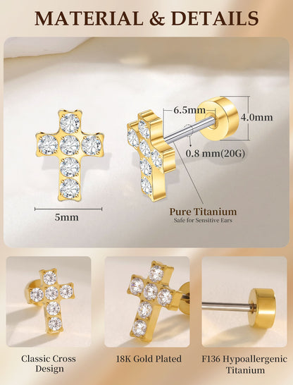 Limerencia Titan-Ohrstecker – hypoallergene Ohrringe für Damen und Herren mit empfindlichen Ohren – minimalistischer Schmuck, flacher Kreuzschrauben-Ohrpiercing für den Knorpel