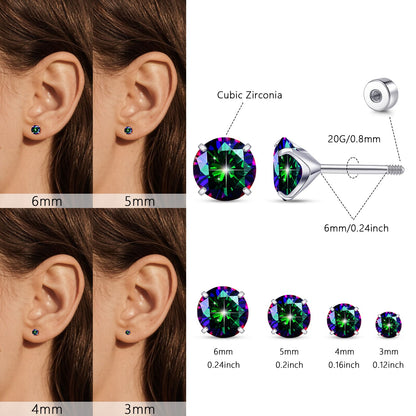Orecchini piatti cartilagine titanio F136 Limerencia ipoallergenici con zircone perla opale, gioielli piercing elica confezione 4 paia 3-6mm da donna