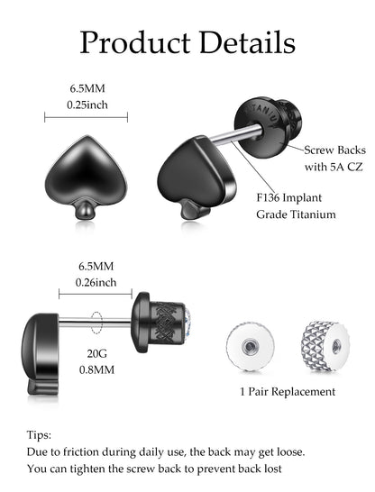 Limerencia Titanium Earring Studs, Implant Grade F136 Earrings with CZ Screw Back Hypoallergenic for Women and Men Sensitive Ears Jewelry Gift