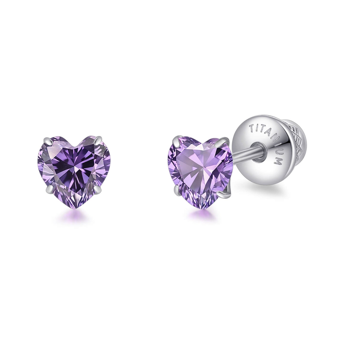 Limerencia Heart Birthstone Screw Backs Earrings G23 Implant Grade Titanium Stud Earrings 20G Hypoallergenic Cubic Zirconia Tragus Piercing Post for Sensitive Ears