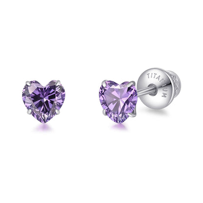 Limerencia Heart Birthstone Screw Backs Earrings G23 Implant Grade Titanium Stud Earrings 20G Hypoallergenic Cubic Zirconia Tragus Piercing Post for Sensitive Ears