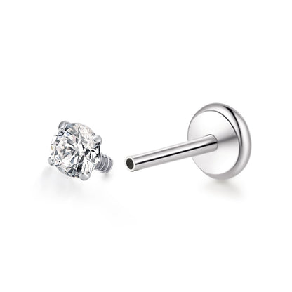 Gioielli piercing ipoallergenici in titanio F136 Limerencia, borchie filettate interne fondo piatto 18G 6mm 8mm 10mm per trago, elica, conca, cartilagine, naso e labbra (Zircone bianco 2mm)