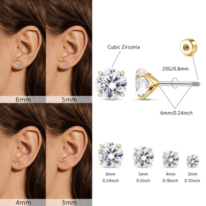 Orecchini piatti cartilagine titanio F136 Limerencia ipoallergenici con zircone perla opale, gioielli piercing elica confezione 4 paia 3-6mm da donna