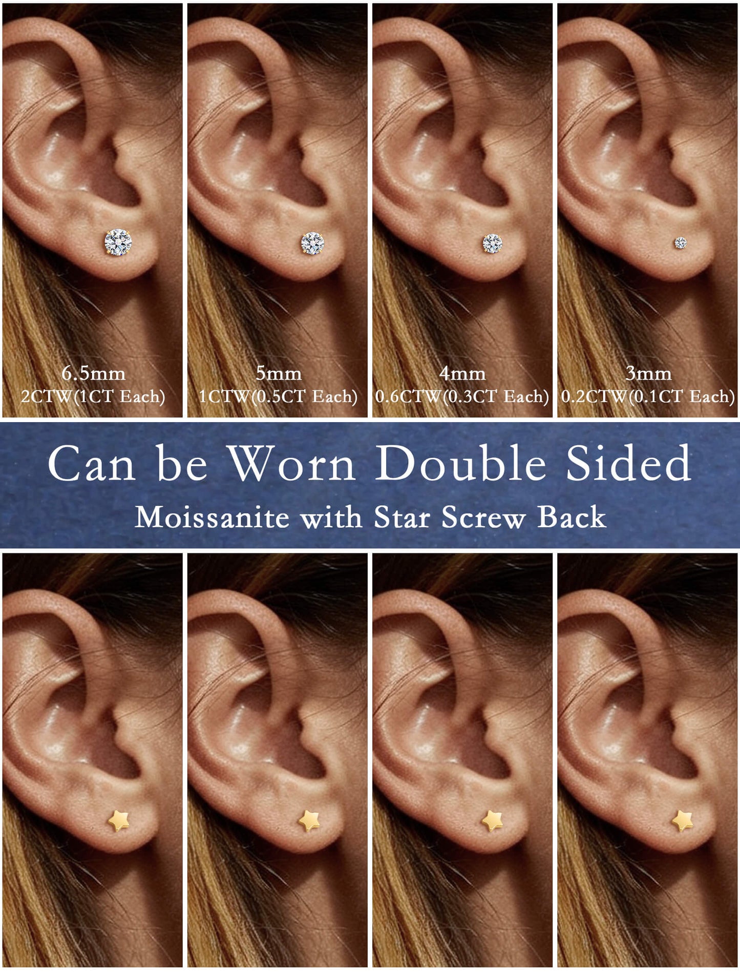Limerencia Moissanite Stud Earrings for Women Men, F136 Hypoallergenic Titanium Earrings for Sensitive Ears, 18K White Gold Plated Star or Heart Flat Back, D Color VVS1 Clarity, GRA Certificate