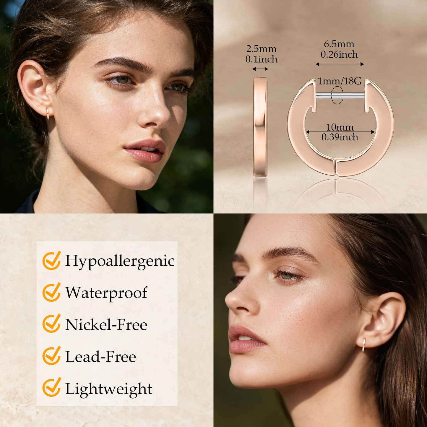 Orecchini cerchio Huggie in titanio puro G23 Limerencia ipoallergenici, ideali per donne con orecchie sensibili 