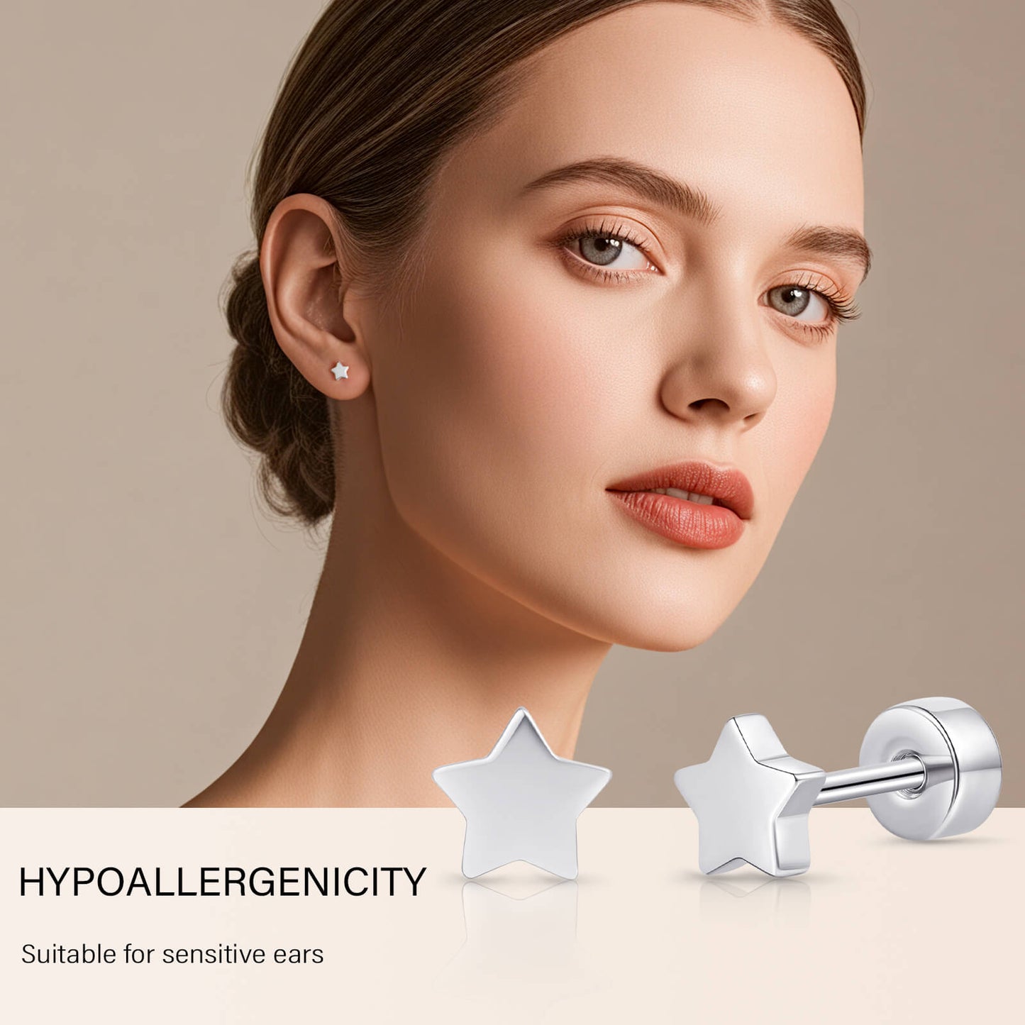 Limerencia Titan-Flachverschluss-Ohrstecker, hypoallergene Herz-/Stern-Schraubverschluss-Ohrstecker für Damen und Herren, klassische 5mm Schlafohrstecker für Knorpel und Ohrläppchen