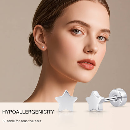 Limerencia Titan-Flachverschluss-Ohrstecker, hypoallergene Herz-/Stern-Schraubverschluss-Ohrstecker für Damen und Herren, klassische 5mm Schlafohrstecker für Knorpel und Ohrläppchen