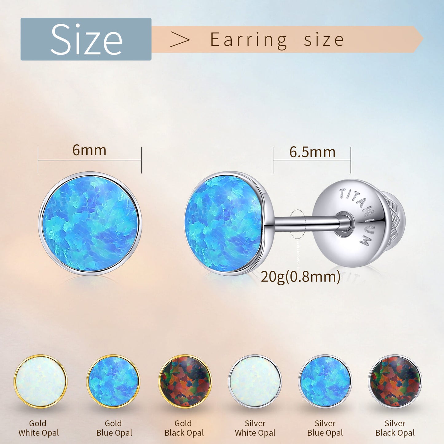 Boucles d'oreilles titane Limerencia, clous d'oreilles opale blanc/bleu/noir, grade implant F136, adaptés aux oreilles sensibles hommes et femmes