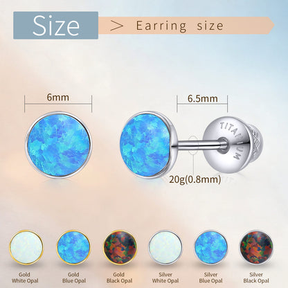 Boucles d'oreilles titane Limerencia, clous d'oreilles opale blanc/bleu/noir, grade implant F136, adaptés aux oreilles sensibles hommes et femmes