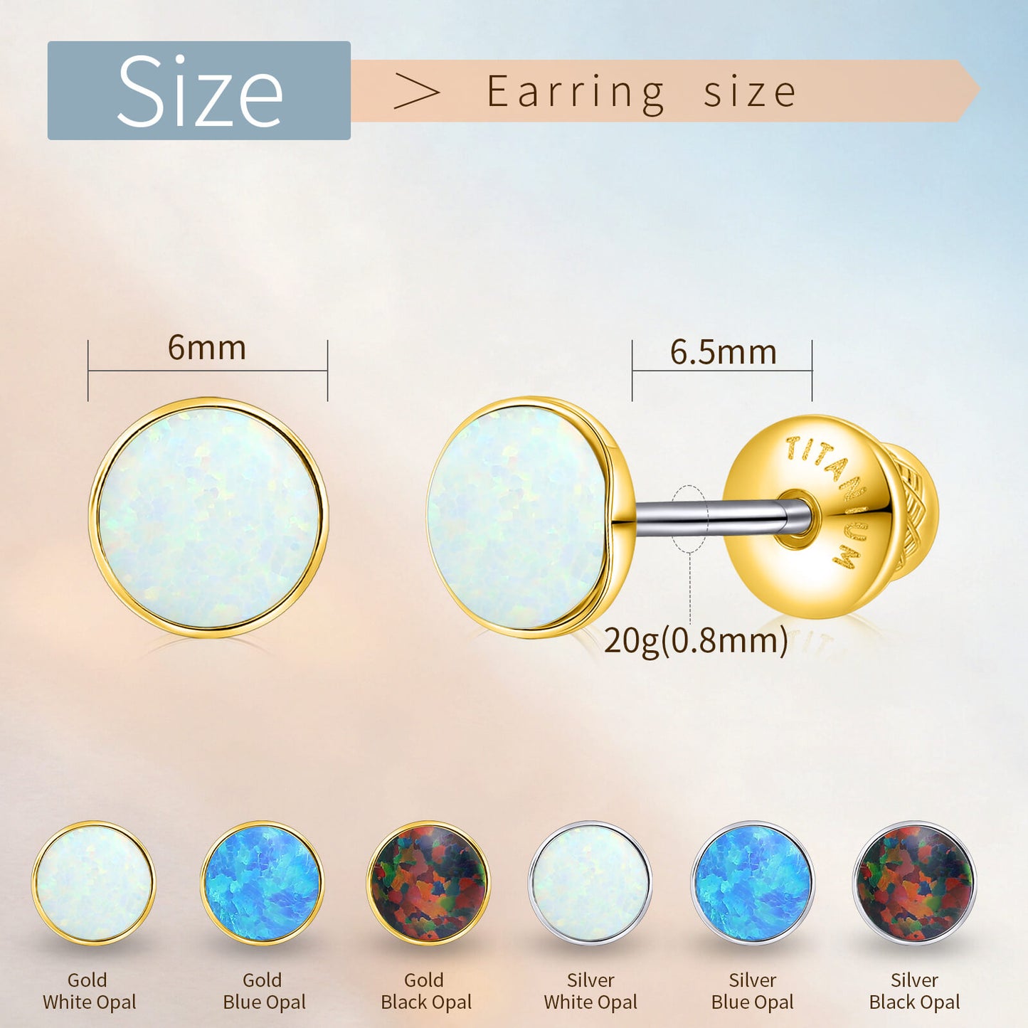 Boucles d'oreilles titane Limerencia, clous d'oreilles opale blanc/bleu/noir, grade implant F136, adaptés aux oreilles sensibles hommes et femmes