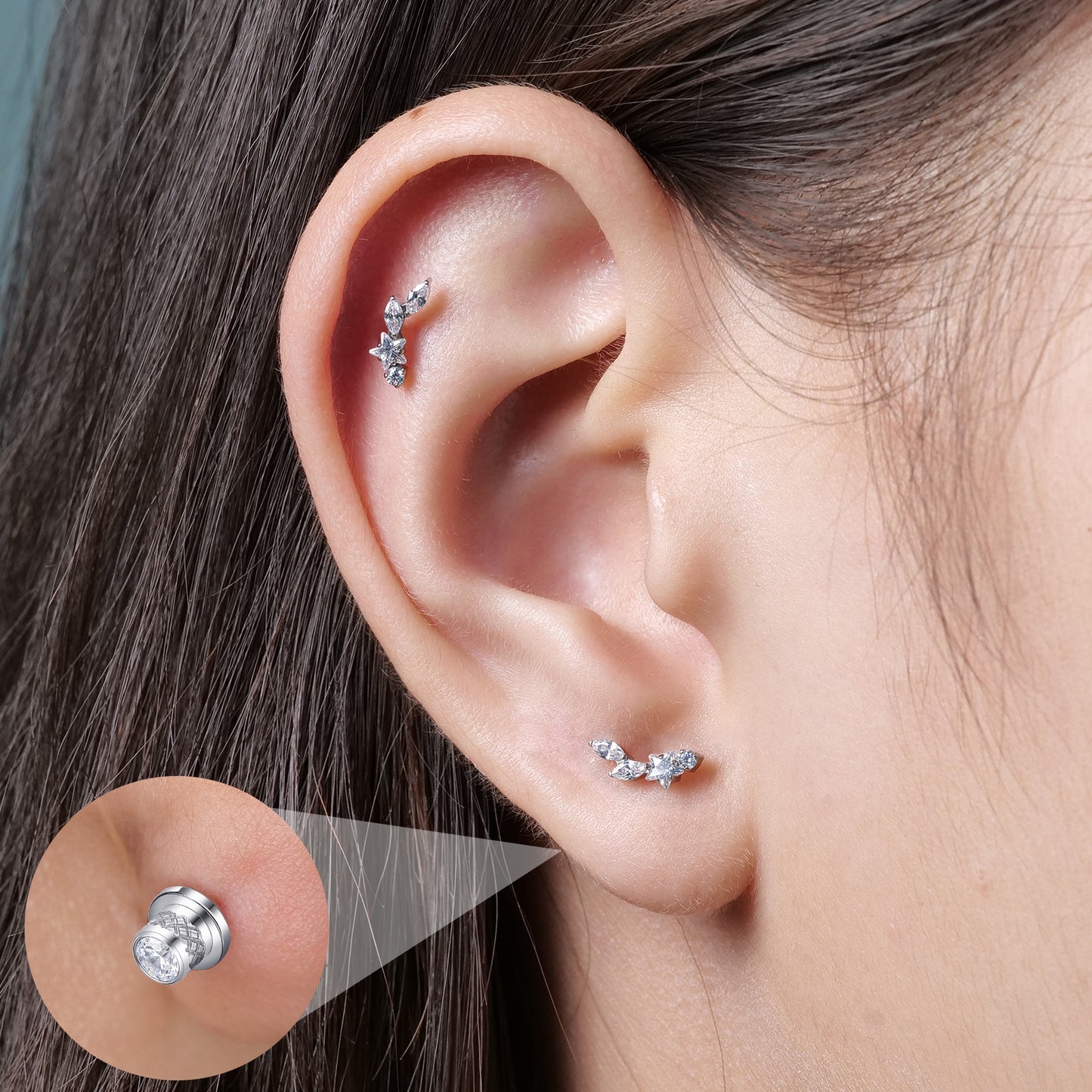 Limerencia Titanium Screw Back Earrings, Hypoallergenic F136 Implant Grade Flat Back Earrings for Women Men, Double Side Cubic Zirconia Sleeper Studs Jewelry/Collage