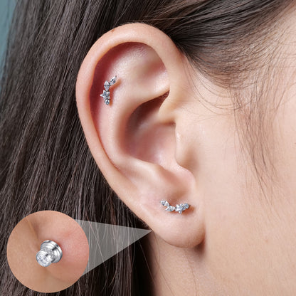 Limerencia Titanium Screw Back Earrings, Hypoallergenic F136 Implant Grade Flat Back Earrings for Women Men, Double Side Cubic Zirconia Sleeper Studs Jewelry/Collage