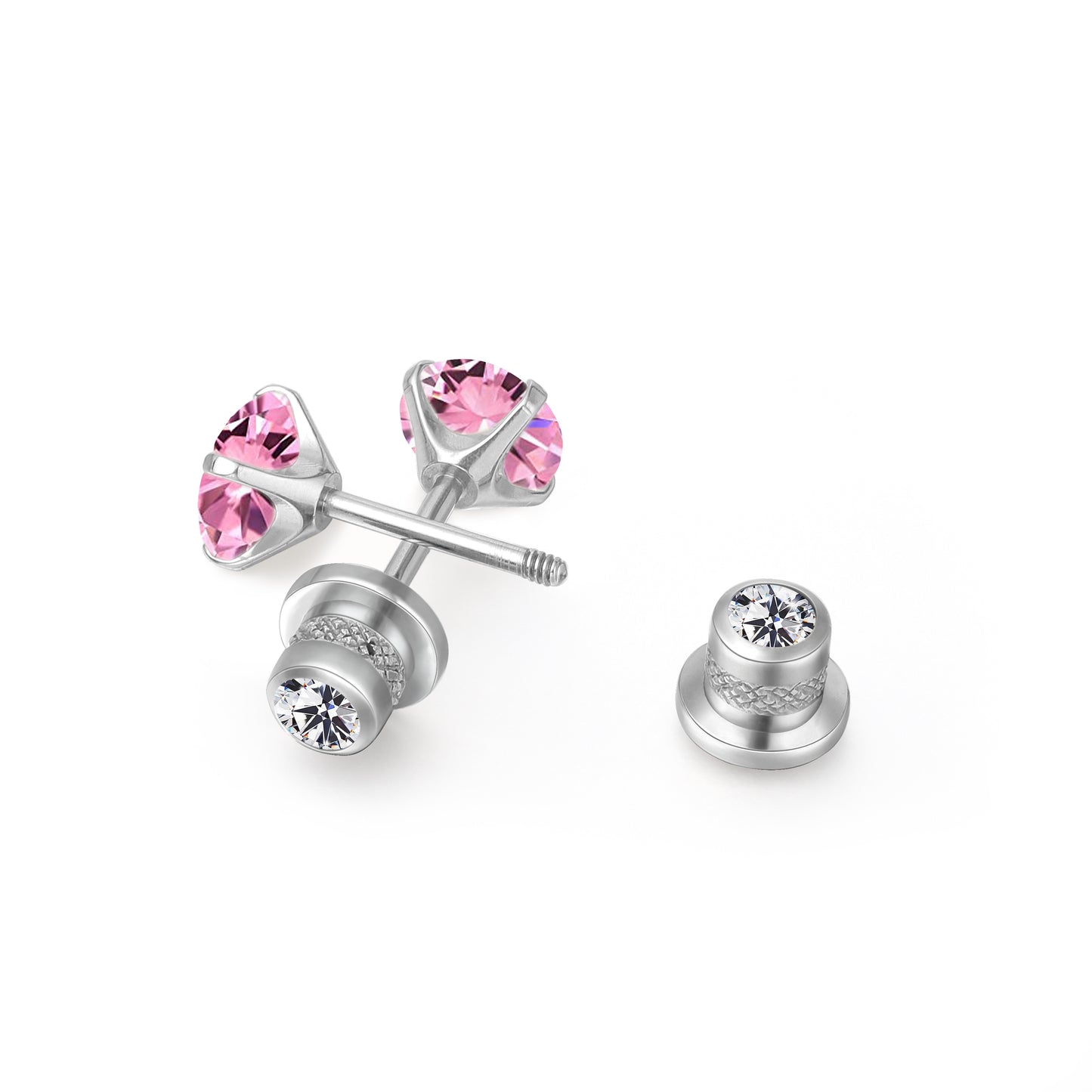 Limerencia Titanium Hypoallergenic Earrings Studs G23 for Women 5A Cubic Zirconia Helix Screw Back Implant Grade F136 Piercing Earrings for Sensitive Ears (Pink)