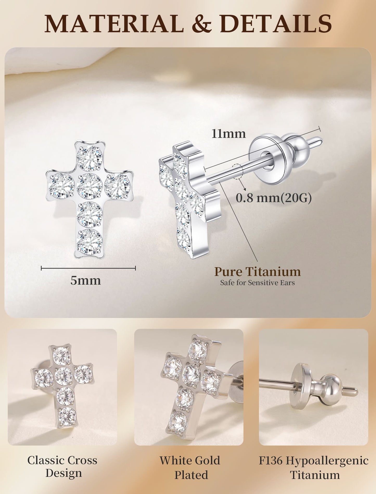 Limerencia Titan-Ohrstecker – hypoallergene Ohrringe für Damen und Herren mit empfindlichen Ohren – minimalistischer Schmuck, flacher Kreuzschrauben-Ohrpiercing für den Knorpel