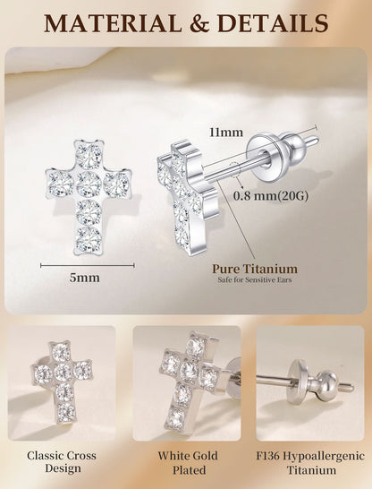 Limerencia Titan-Ohrstecker – hypoallergene Ohrringe für Damen und Herren mit empfindlichen Ohren – minimalistischer Schmuck, flacher Kreuzschrauben-Ohrpiercing für den Knorpel