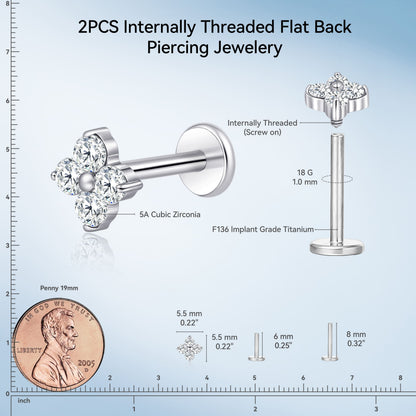 Limerencia 18G チタン製ボディピアス、低アレルギー内ネジフラットバックスタッド 2 個入り、トラガス・鼻・ヘリックス・コンチ・リップ・ラブレット・軟骨ピアス男女兼用、梅の花デザイン