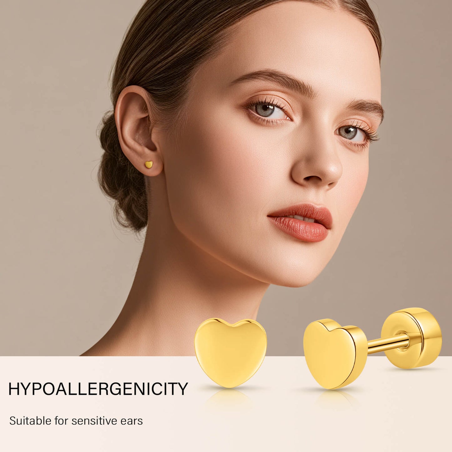 Limerencia Titan-Flachverschluss-Ohrstecker, hypoallergene Herz-/Stern-Schraubverschluss-Ohrstecker für Damen und Herren, klassische 5mm Schlafohrstecker für Knorpel und Ohrläppchen