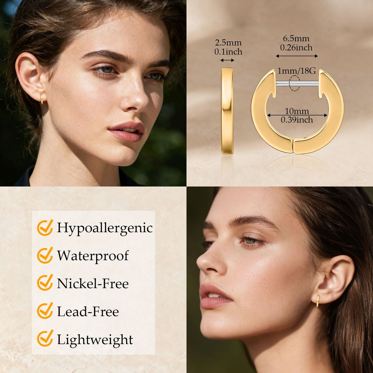 Orecchini cerchio Huggie in titanio puro G23 Limerencia ipoallergenici, ideali per donne con orecchie sensibili 