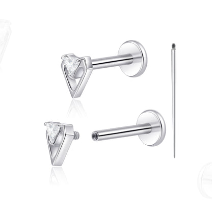 limerencia 18G Titanium Body Piercing Jewelry, 2PC Hypoallergenic Internally Threaded Flat Back Stud Earrings for Tragus/Nose/Helix/Conch/Lip/Labret/Cartilage Earrings for Women Men/conical