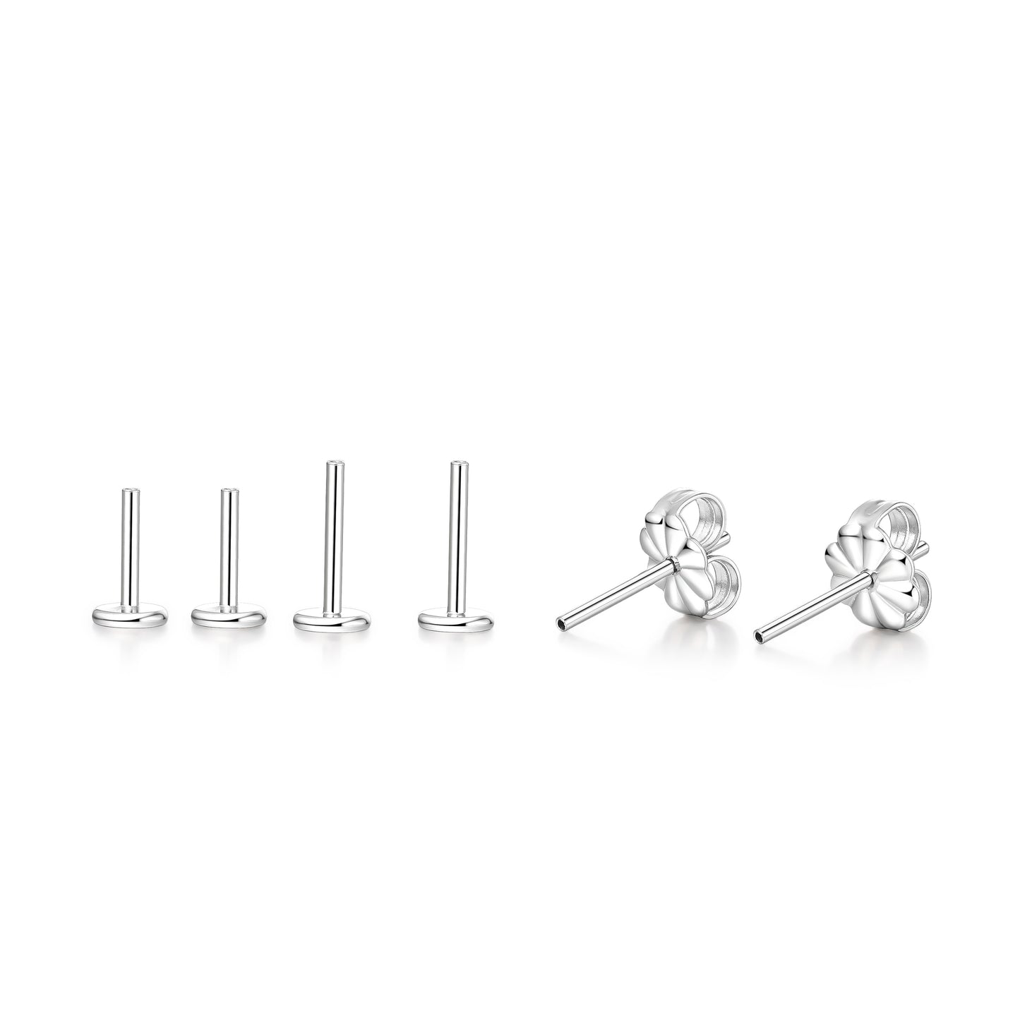 limerencia G23 Hypoallergenic 18g Flat Back Stud Earrings | F136 Implant Grade Titanium Press Fit Threadless Push Pop in Cartilage Helix Labret Lip Monroe Tragus Piercing Studs (Parts Silver)