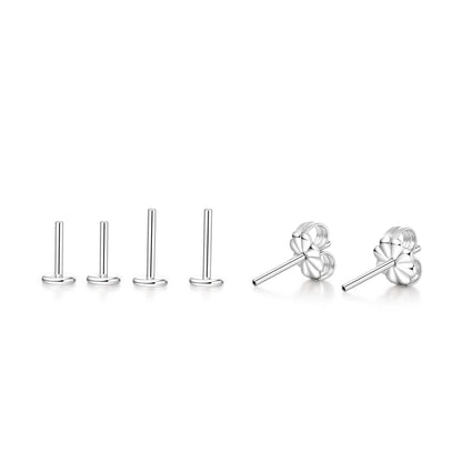 Orecchini a bottone fondo piatto 18G ipoallergenici G23 Limerencia | Piercing senza filettatura a innesto rapido in titanio medicale F136, adatti per cartilagine, elica, labret, labbro, monroe, tragus (componenti colore argento)