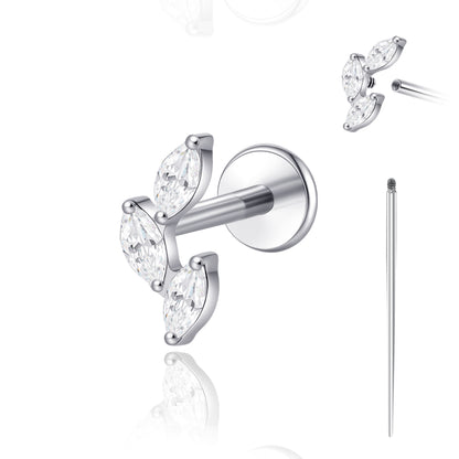 limerencia 18G Titanium Body Piercing Jewelry, Internally Threaded Flat Back Earring Tragus Helix Cartilage Conch Medusa Stud Earring for Women Men 1PC/Oblique three leaf