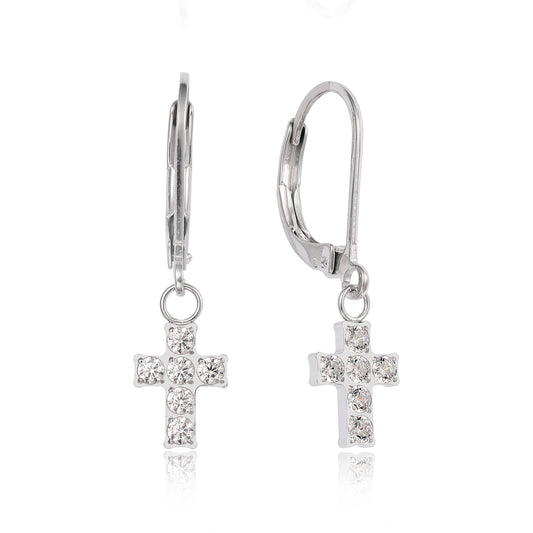 Orecchini pendenti a leva titanio G23 Limerencia, gioielli moda donna titanio F136 ipoallergenico, regalo /forma croce