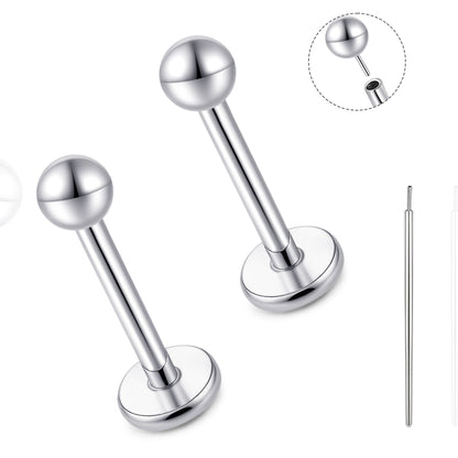 Orecchino titanio base piatta senza filetto Limerencia calibro 20G, piercing a pressione per cartilagine, trago, labret, labbro, medusa e conca, ipoallergenico unisex / testa sfera