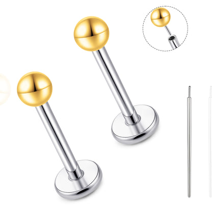 Orecchino titanio base piatta senza filetto Limerencia calibro 20G, piercing a pressione per cartilagine, trago, labret, labbro, medusa e conca, ipoallergenico unisex / testa sfera