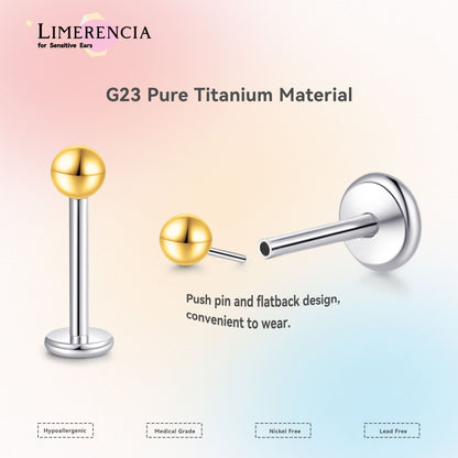 Orecchino titanio base piatta senza filetto Limerencia calibro 20G, piercing a pressione per cartilagine, trago, labret, labbro, medusa e conca, ipoallergenico unisex / testa sfera