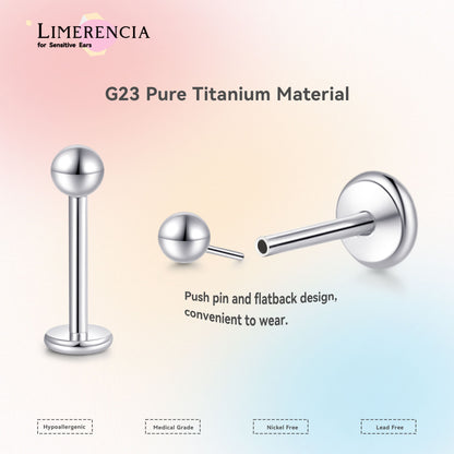 Orecchino titanio base piatta senza filetto Limerencia calibro 20G, piercing a pressione per cartilagine, trago, labret, labbro, medusa e conca, ipoallergenico unisex / testa sfera
