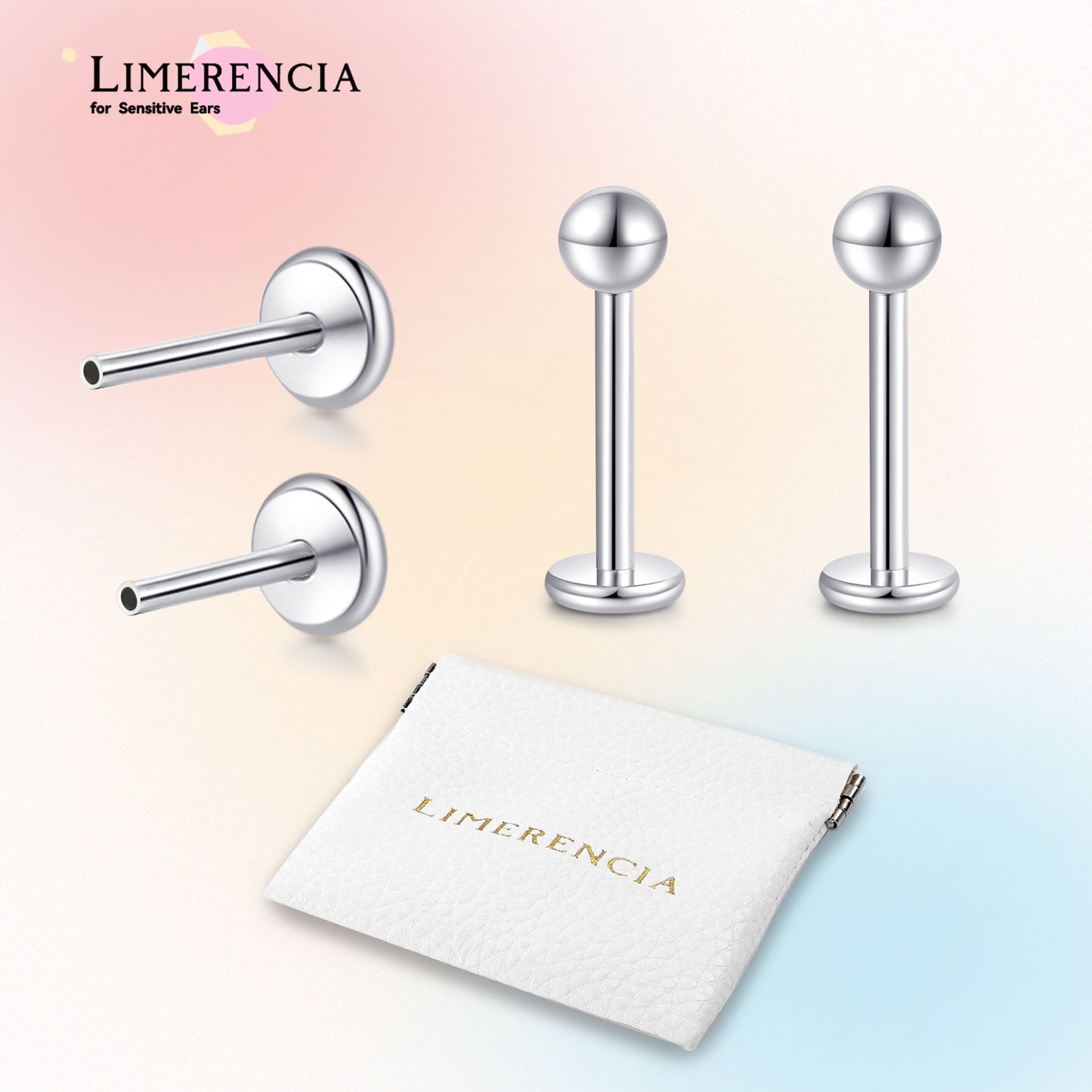 Orecchino titanio base piatta senza filetto Limerencia calibro 20G, piercing a pressione per cartilagine, trago, labret, labbro, medusa e conca, ipoallergenico unisex / testa sfera