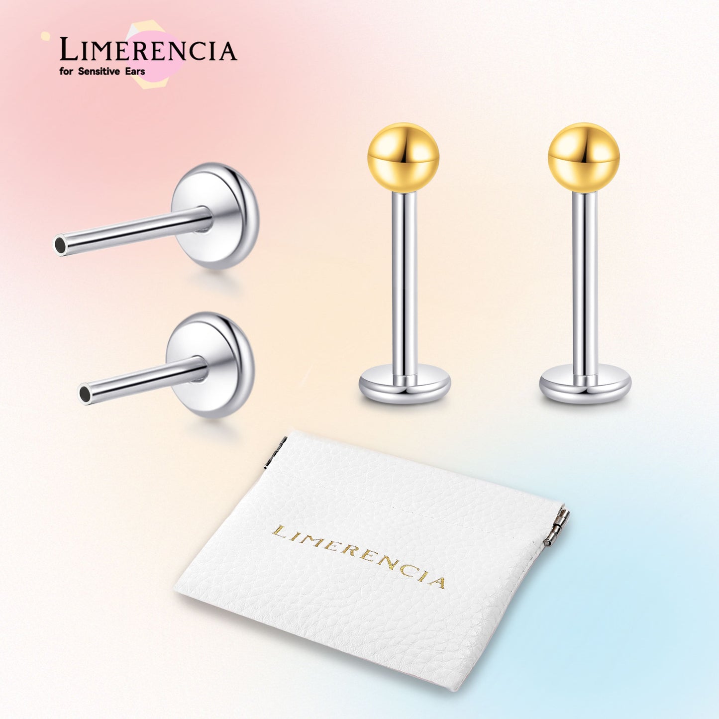 Orecchino titanio base piatta senza filetto Limerencia calibro 20G, piercing a pressione per cartilagine, trago, labret, labbro, medusa e conca, ipoallergenico unisex / testa sfera