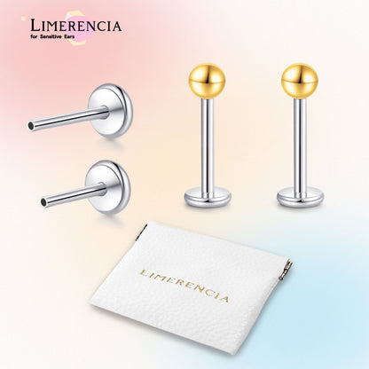 Orecchino titanio base piatta senza filetto Limerencia calibro 20G, piercing a pressione per cartilagine, trago, labret, labbro, medusa e conca, ipoallergenico unisex / testa sfera