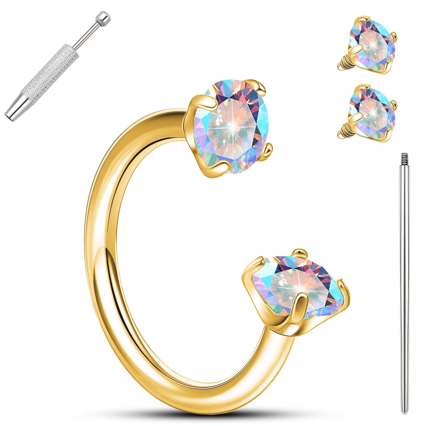 Anneaux de nez en fer à cheval Limerencia - Anneau de nez en titane avec zirconium 18G, demi-cercle pour femmes et hommes, anneaux pour septum, lèvre, cartilage, hélix, tragus et daith, bijoux de piercing