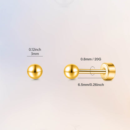 Limerencia Titan-Flachverschluss-Ohrstecker, hypoallergene Kugelohrstecker für empfindliche Ohren, schlichte klassische Flachstecker in 3 mm bis 5 mm, ideal für Helix, Tragus, Knorpel und Ohrläppchen