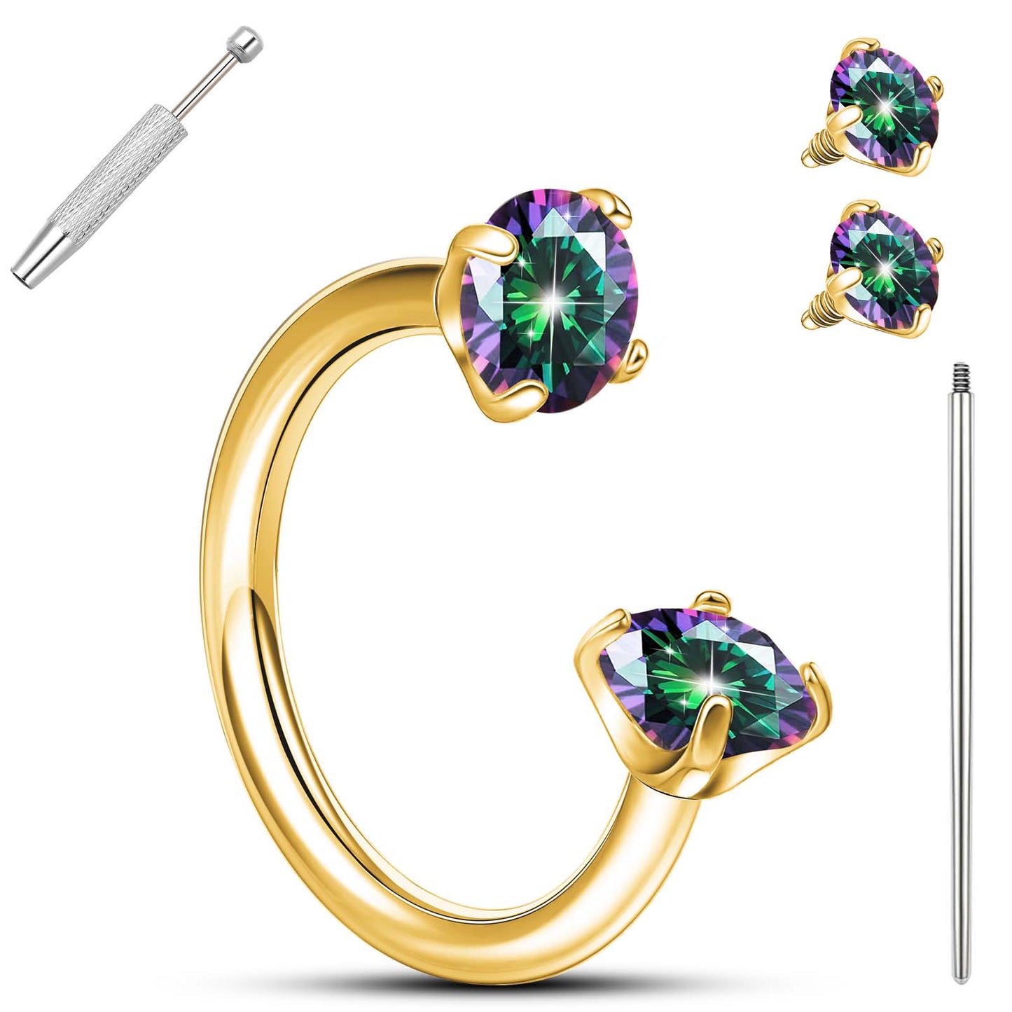 Anneaux de nez en fer à cheval Limerencia - Anneau de nez en titane avec zirconium 18G, demi-cercle pour femmes et hommes, anneaux pour septum, lèvre, cartilage, hélix, tragus et daith, bijoux de piercing