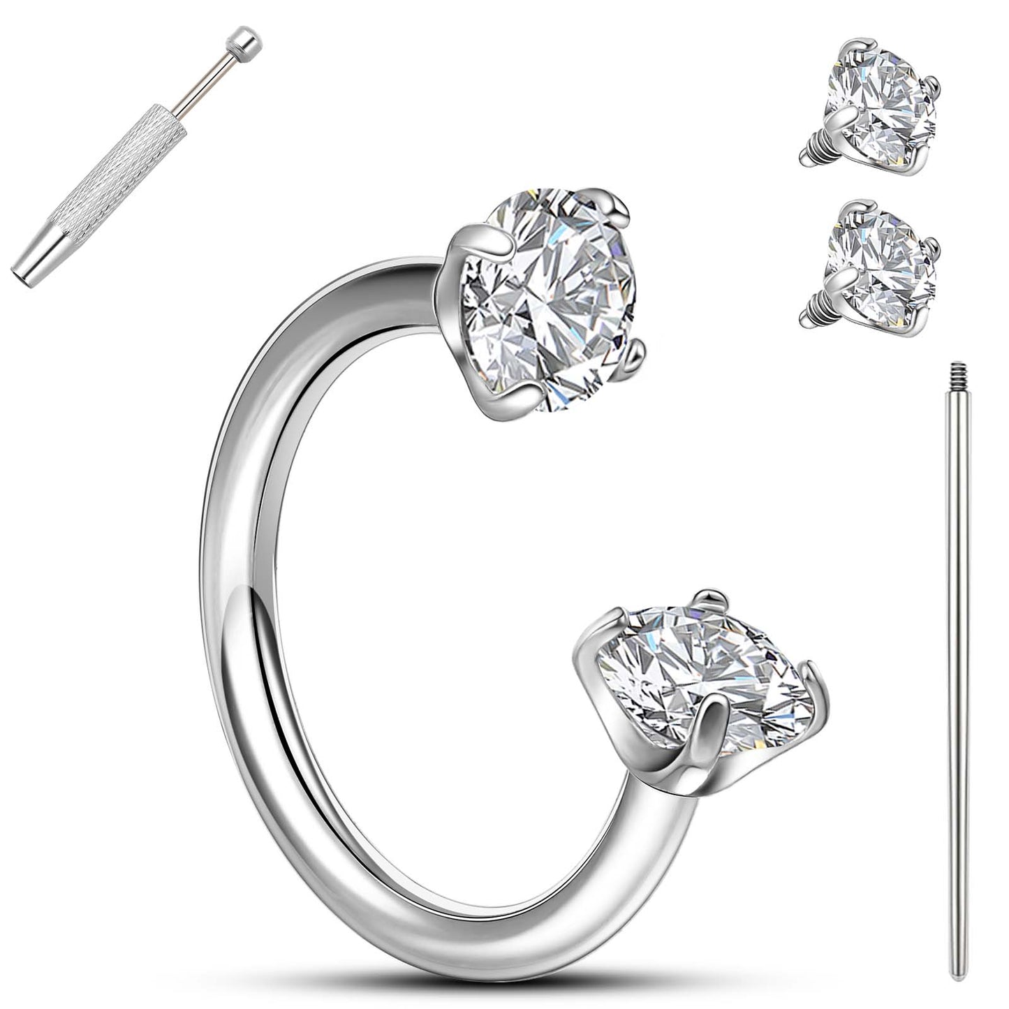 Anneaux de nez en fer à cheval Limerencia - Anneau de nez en titane avec zirconium 18G, demi-cercle pour femmes et hommes, anneaux pour septum, lèvre, cartilage, hélix, tragus et daith, bijoux de piercing