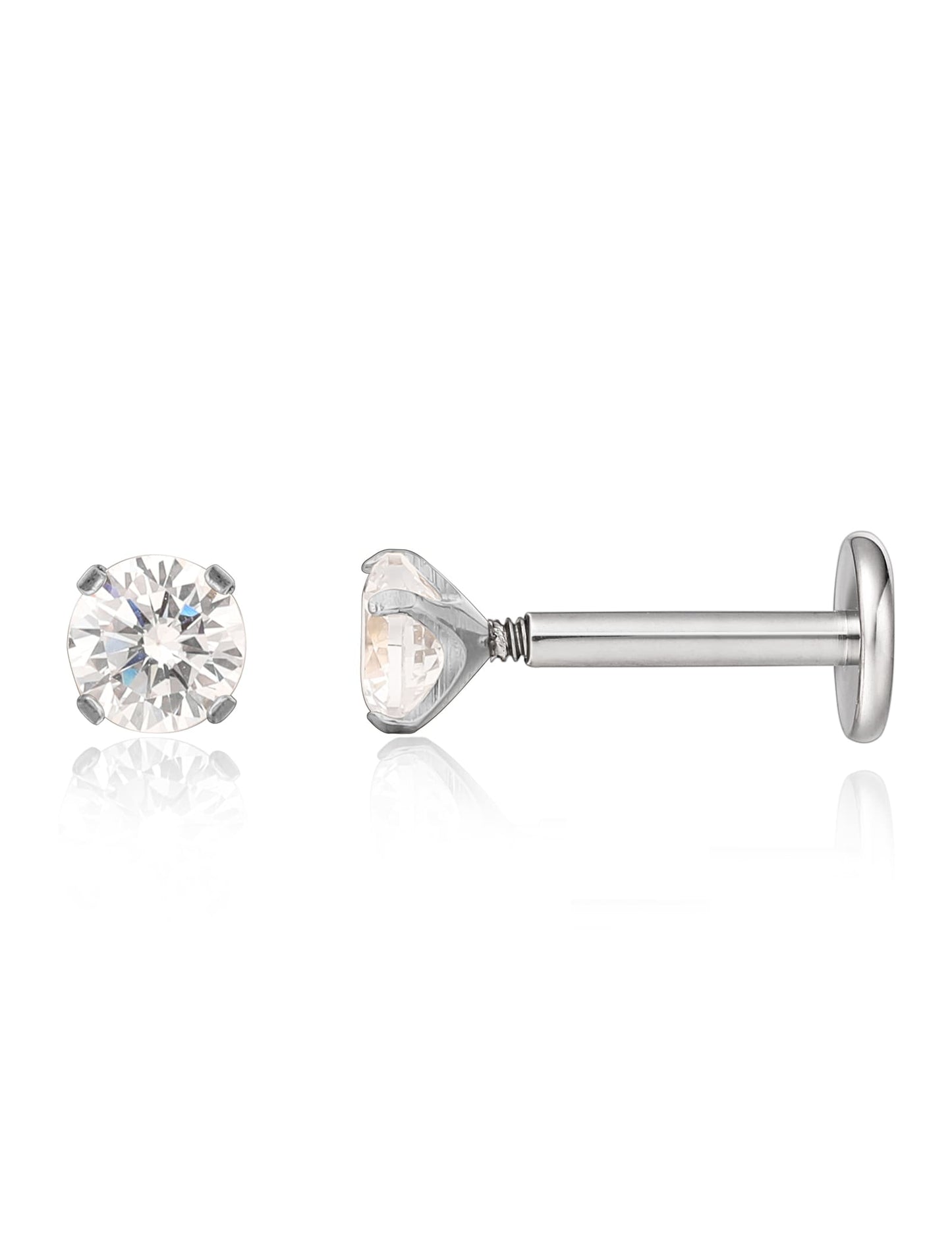 Gioielli piercing ipoallergenici in titanio F136 Limerencia, borchie filettate interne fondo piatto 18G 6mm 8mm 10mm per trago, elica, conca, cartilagine, naso e labbra (Zircone bianco 2mm)