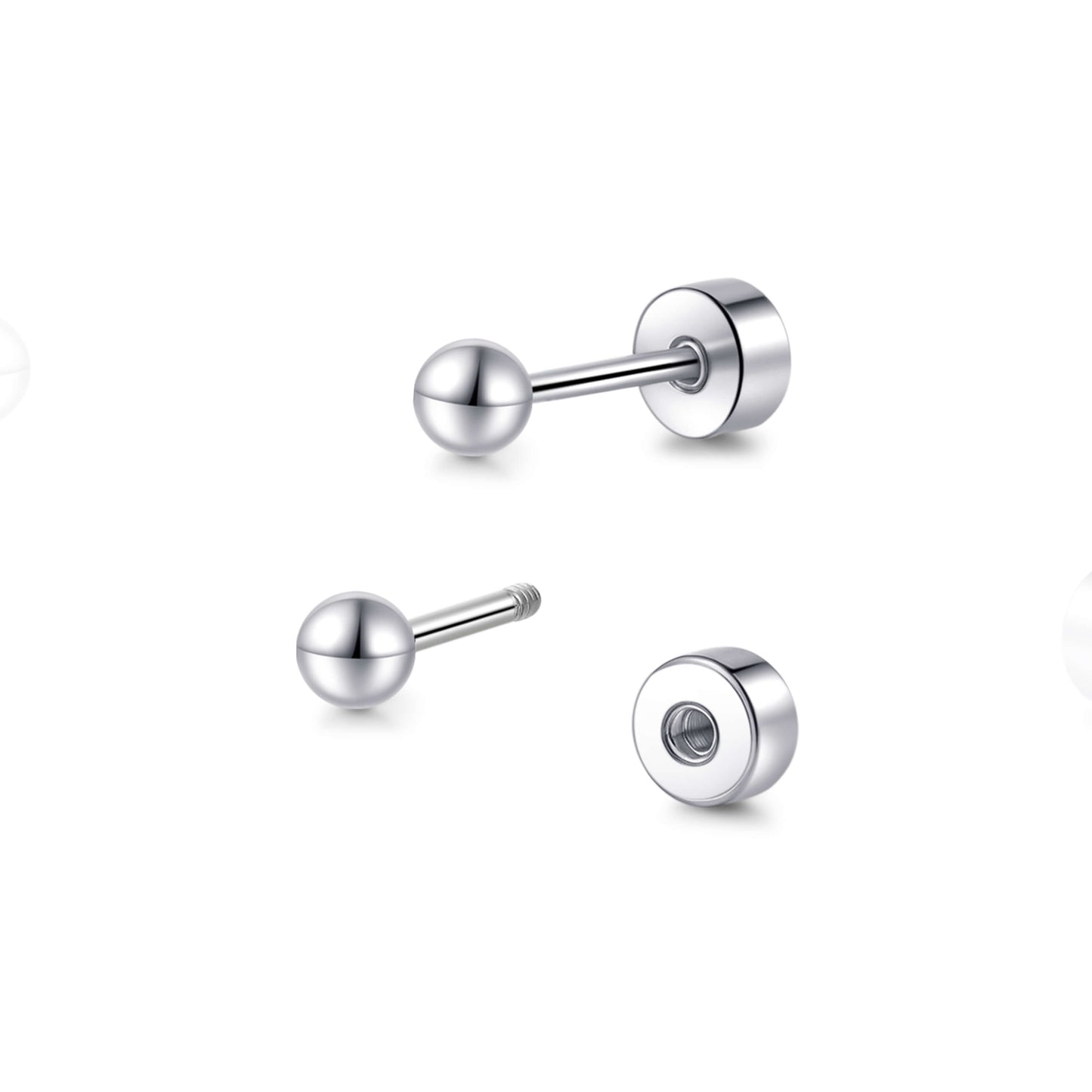 Limerencia Titan-Flachverschluss-Ohrstecker, hypoallergene Kugelohrstecker für empfindliche Ohren, schlichte klassische Flachstecker in 3 mm bis 5 mm, ideal für Helix, Tragus, Knorpel und Ohrläppchen