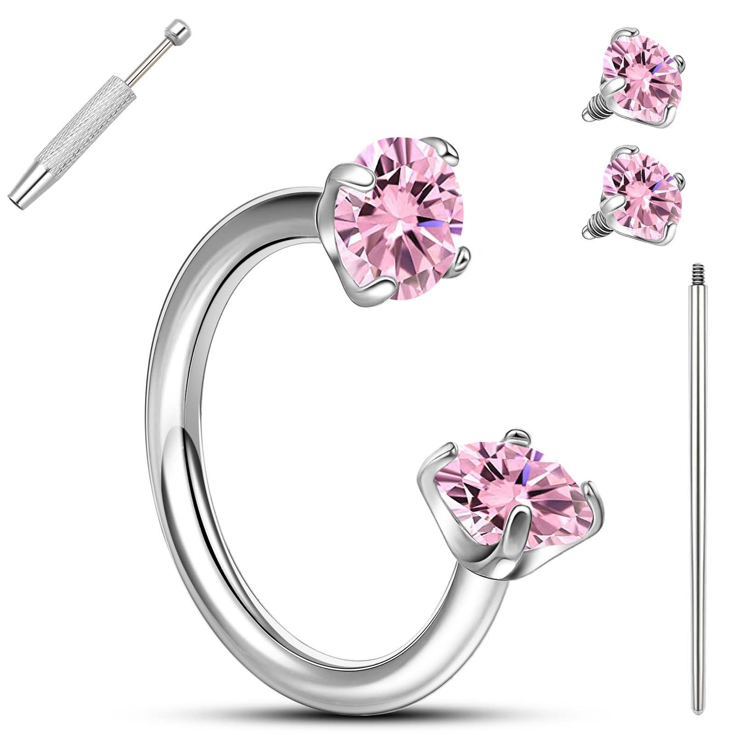 Anneaux de nez en fer à cheval Limerencia - Anneau de nez en titane avec zirconium 18G, demi-cercle pour femmes et hommes, anneaux pour septum, lèvre, cartilage, hélix, tragus et daith, bijoux de piercing
