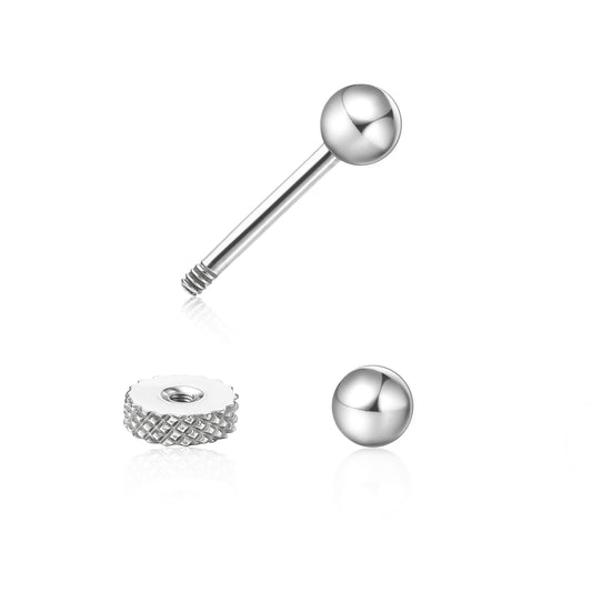 Limerencia Hypoallergenic G23 Implant Grade Titanium Screw Back Earrings Tragus 20G Helix F136 Piercing Post for Sensitive Ears Cartilage (3mm ball)