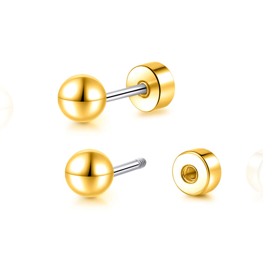 Boucles d'oreilles dos plat en titane Limerencia, boucles sphériques hypoallergéniques pour oreilles sensibles, clous plats classiques simples de 3 mm à 5 mm, adaptés à l'hélix, tragus, cartilage et lobe d'oreille