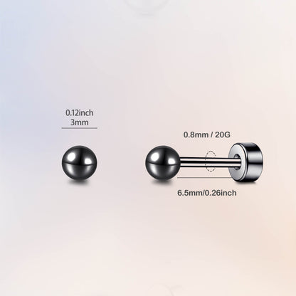 Limerencia Titan-Flachverschluss-Ohrstecker, hypoallergene Kugelohrstecker für empfindliche Ohren, schlichte klassische Flachstecker in 3 mm bis 5 mm, ideal für Helix, Tragus, Knorpel und Ohrläppchen