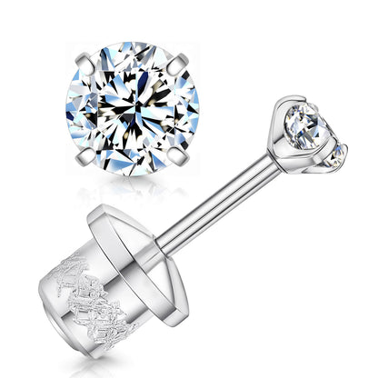 Limerencia Moissanite Stud Earrings, F136 Titanium Screw Back Earrings, D Color VVS1 Clarity Lab-created Moissanite Earrings, Hypoallergenic G23 Pure Titanium for Women Men Sensitive Ears