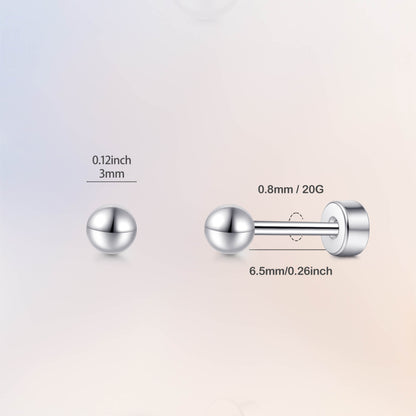 Limerencia Titan-Flachverschluss-Ohrstecker, hypoallergene Kugelohrstecker für empfindliche Ohren, schlichte klassische Flachstecker in 3 mm bis 5 mm, ideal für Helix, Tragus, Knorpel und Ohrläppchen