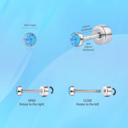 Limerencia 20G Titan-Flatback-Ohrringe für empfindliche Ohren, G23 hypoallergene Titan-Ohrringe mit Opalimitat und Schraubverschluss für Knorpel-, Helix- und Tragus-Piercings